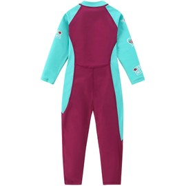 AIWUHE Kid's Full Body Swimwear Boys&Girls One Piece Swimsuit Long-Sleeve Water Sports Rash Guard UPF 50+ Sunsuit Sets Rose Red 4-5T L