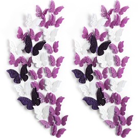 120 Pieces 60 Pairs Wall Decor Butterfly 3D Stickers Butterfly Removable Wall Sticker Craft Wall Art Decorative Crafts for Wedding Decoration (White, Purple)