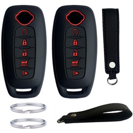 KAWIHEN Silicone Key Fob Cover Compatible with 2023 2024 Nissan Pathfinder Rogue (5 Buttons, Black with red)