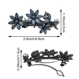 2 PACK Rhinestone Hair Clips Barrettes for Women, Ink-Blue Vintage Rhinestone Hair Clips Sparkly Crystal Clips Flower Small Hair Barrettes Fancy Wedding Hair Accessories for Women Girls Bridal