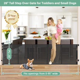 Reinforced 26 Inch Tall Retractable Dog Gate to Step Over 95" Wide Short Mesh Baby Gate Retractable Baby Gate for Doorway Low Outdoor Retractable Gate Small Pet Gate for Stair Puppy Gate for The House