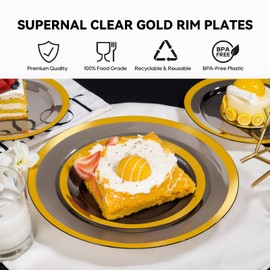 supernal 120pcs Clear Black and Gold Plastic Plates Black Plates Gold Plastic Dinnerware Include Dinner and Dessert Size for Elegant Parties, Weddings, Graduation Decorations 2025 Deals