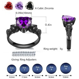 GTISKL Skull Gothic Rings Retro Black Gold Heart Love Red Purple Crystal Zirconia Christmas Valentine's Day Mother's Day Engagement Women Jewelry Statement Cocktail Party Biker Ring, Copper, Cubic Zirconia
