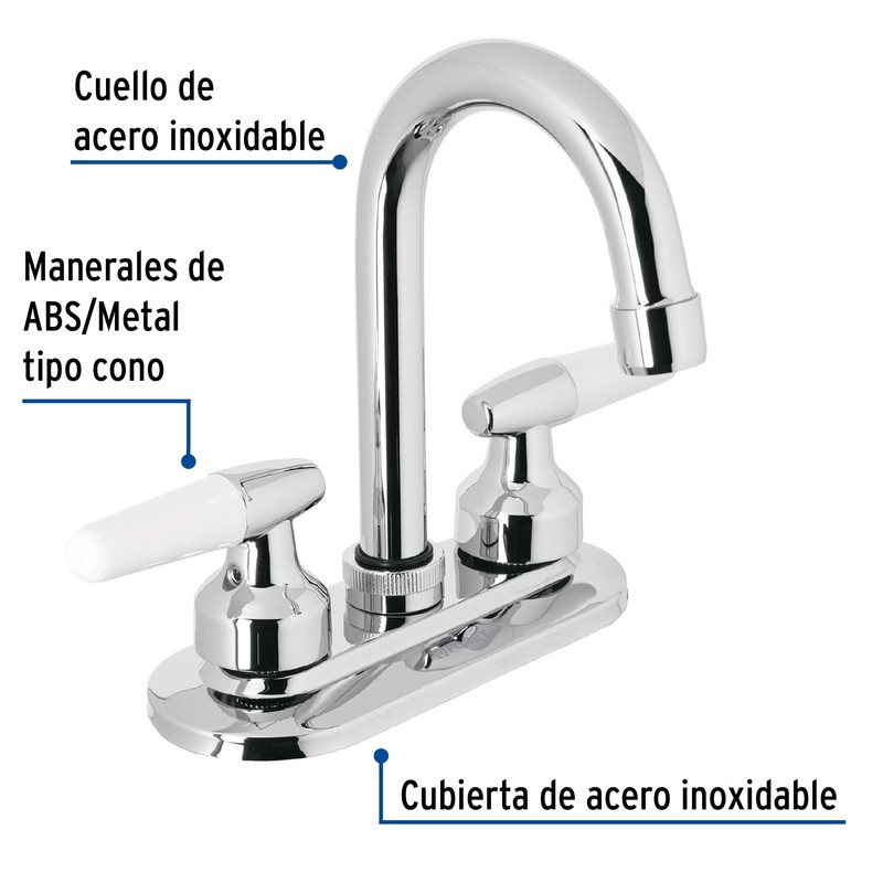 Foset Basic M-060I, Mezcladora para lavabo, manerales cono, cuello bar,