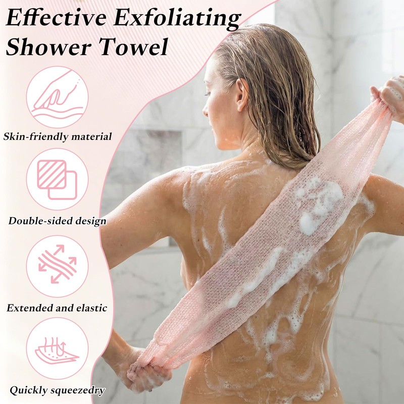 Exfoliating Bath Towel Pack of 2 - Back Scrubber for