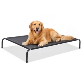 Elevated Dog Bed, Raised Outdoor Dog Bed Cot for Large Dogs, Waterproof for Indoor & Outdoor, Cooling Hammock Cot with Breathable Mesh, Black, 45 Inches