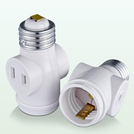 2 Outlet Light Socket Adapter, E26 Bulb Socket to Outlet Splitter,Converts Medium Screw Socket into a Socket with Two outlets,Polarized Outlet.UL Listed,White (2-Pack)