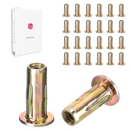 Gullveig 25 Pcs M5 Multi-Grip Rivet Nut Kit - Zinc Plated Carbon Steel, Heavy Duty Nutsert, Pre-Bulbed Threaded Inserts, Flat Head, Slotted Rivet Nut Fasteners