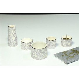 やまこう 仏具 仏具セット ■ 花柄 5点セット ミニ 藤 モダン 家具調 仏壇 お供え■香炉灰付 お盆 お彼岸 お墓参り 供養