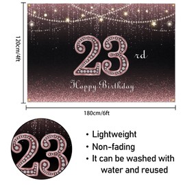 HAMIGAR 6x4ft Happy 23rd Birthday Banner Backdrop - 23 Years Old Birthday Decorations Party Supplies for Women - Rose Gold
