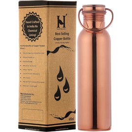 HealthGoodsAU - Pure Copper (99.74%) Water Bottle with Carrying Handle | Leakproof Seamless Water Bottle 600 Ml (20.28 Fluid Ounce)