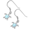 Natural Larimar Sea Turtle Fishhook Earrings Sterling Silver