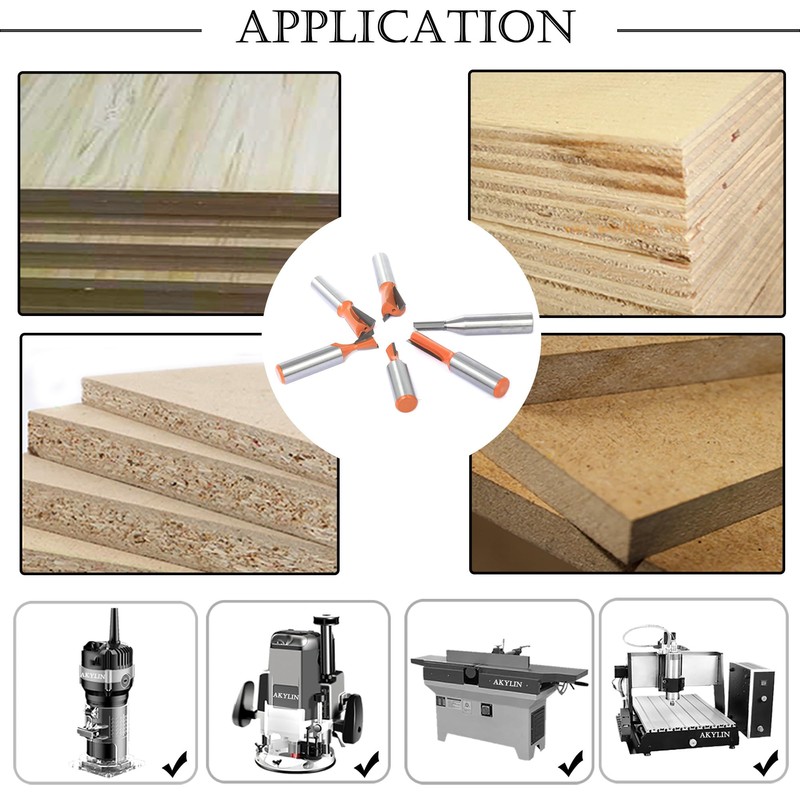 Akylin 6Pcs Dovetail Router Bits Set 1/2" Shank, 7°&14°Dovetail Jigs