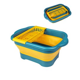 Collapsible Dish Basin with Portable Sink, 11L(2.91 Gallon) Collapsible Bucket with Drain Plug for Dish Pan and Vegetable, Wash Basin for Station Campin/Camping/Rv/Kitchen(Yellow)