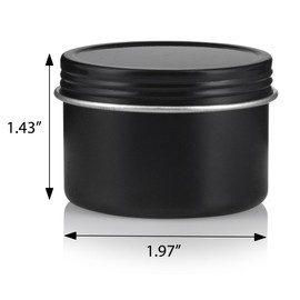 JUVITUS 2 oz Black Metal Tin Steel Deep with Twist Screwtop Cover (6 pack) + Labels