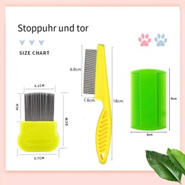 Flea Comb for Dogs and Cats, Lice Comb, Dust and Flea Comb, Set of 3, Metal Teeth, Lice Comb, Plastic, Double-Sided Nit Comb for Removing Fleas for Gentle Care, Lice Comb