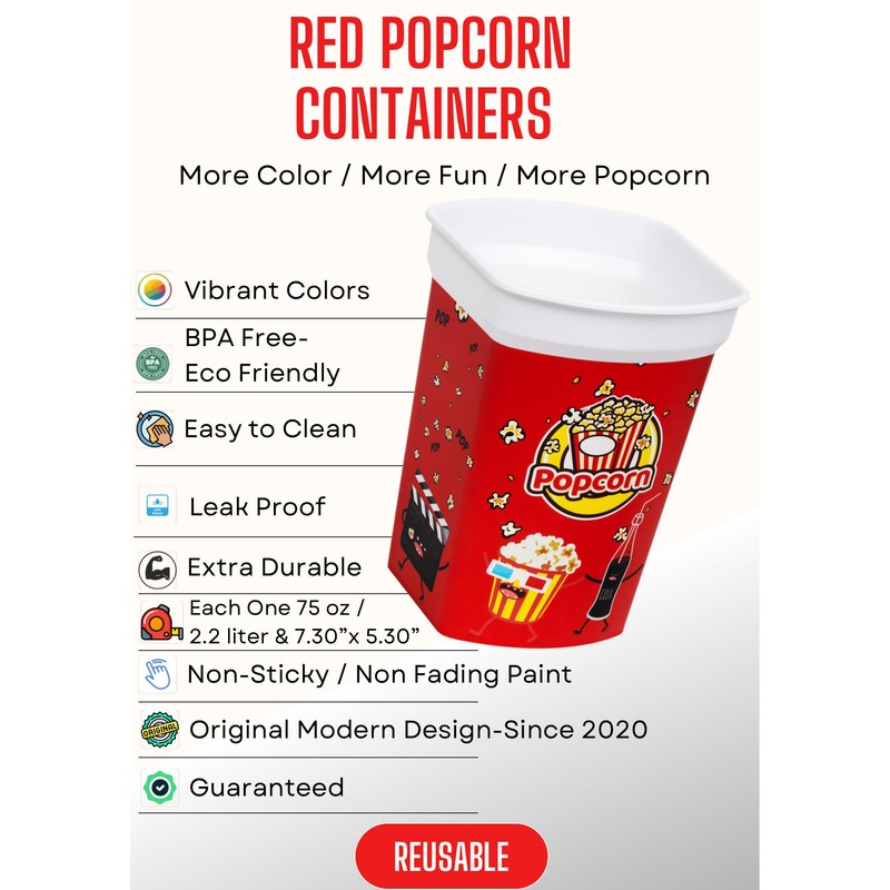 ONONEXPRESS MIX 4 pcs Reusable Plastic Popcorn Containers/Popcorn Bowls Set