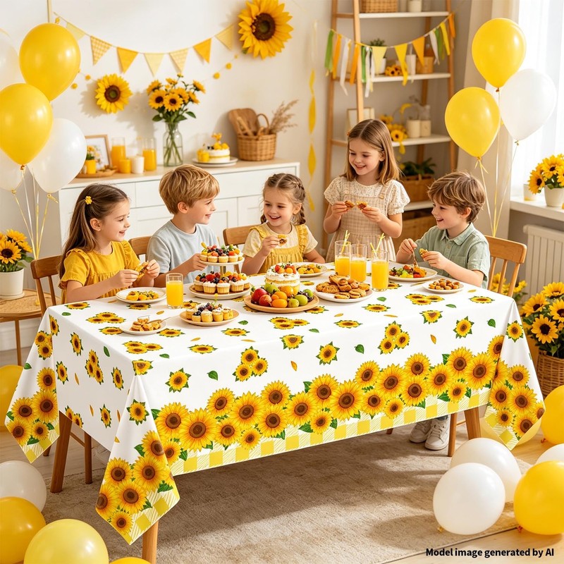 3 Pcs Sunflower Tablecloth Yellow Floral Party Table Cloth Rectangle