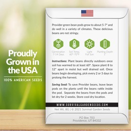 Survival Garden Seeds - Provider Bush Bean Seed for Planting - 2 Packs with Instructions to Plant and Grow Stringless Green Beans in Your Home Vegetable Garden - Non-GMO Heirloom Variety