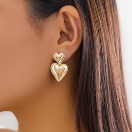 Stocking Stuffers Holiday Outfits for Women 2024 Chunky Heart Earrigns for Women Gold Dangle Earrings Double Heart Earrings Valentines Day Earrings Jewelry Gifts for Her