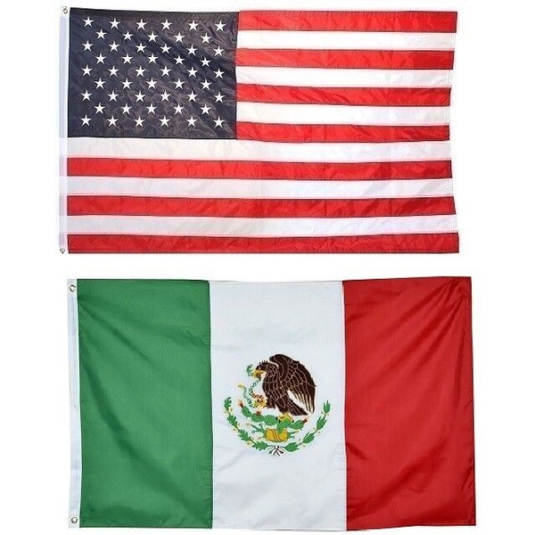 3x5 USA American Flag & Mexico Friendship EMBROIDERED 210D Premium Set
