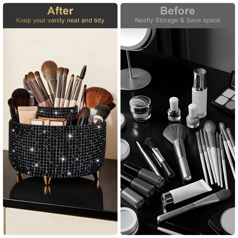 Diesisa Bling Makeup Organizer: 360°Rotating Bling Rhinestone Cosmetic Display Cases