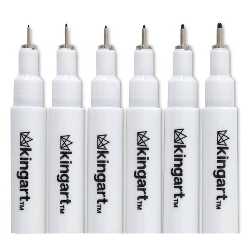 KINGART Inkline Fine Line Black Pens, Set of 6 with