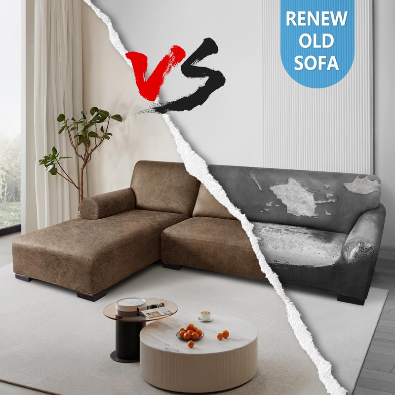 Pfrstuv Sectional Couch Covers, Leather Look Sofa Cover L Shape