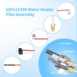 100112330 Water Heater Pilot Assembly, Compatible with Whirlpool Water Heater Parts 300 301 Series, Gas Thermopile Assembly for 9007876 9007877, American, A.O.Smith, Reliance, State, Kenmore