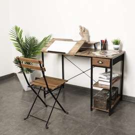 X-cosrack Computer Desk with Storage Shelves Drawer, 43” Home Office Desk with Monitor Stand, Adjustable & Tiltable Draft Drawing Table Writing Study Workstation for Home Office Artist