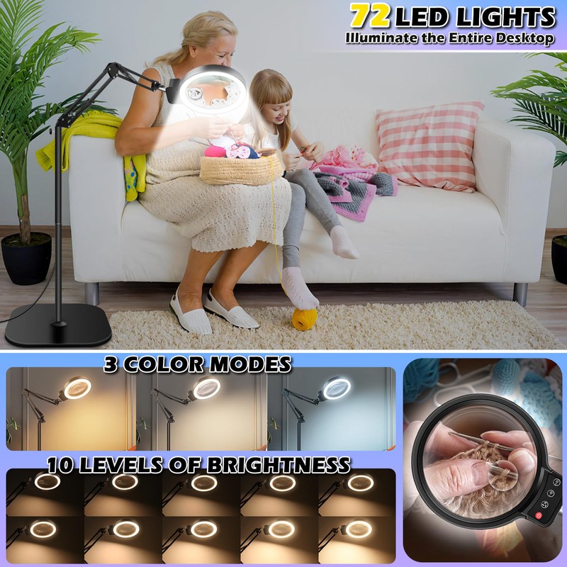 30X 10X Large Floor Magnifying Glass with Light and Stand,72