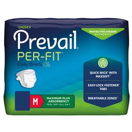 Prevail Per-Fit Unisex Maximum Absorbency Incontinence Briefs with Refastenable Tabs, Medium 32" - 44", 20 Count