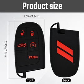 Silicone Key Fob Cover, 5 Button Remote Key Protection Case for Dodge Charger Challenger Dart Durango Journey (1 Black Key Fob Case)