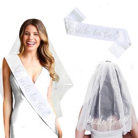 Nenluny Bachelorette Party Sash Veil Bride To Be Sash Bride Veil Bachelorette Party Decorations Kit Bridal Shower Bachelorette Party Gifts, White, One Size