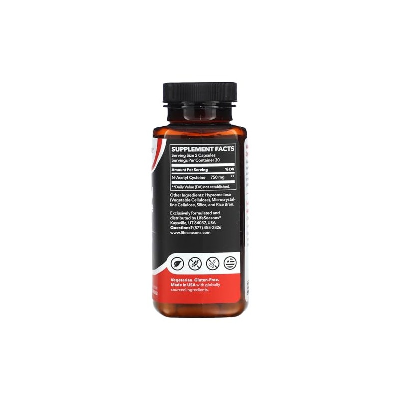 LifeSeasons N-Acetil Cisteína (NAC) 750 mg, 60 Cápsulas Vegetarianas Precursor