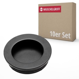 Gedotec Shell Handle Made of Metal, Pack of 10, Handles for Kitchen Cabinets Including Mounting Material, VALERIA, Furniture Handles, Matte Black with Diameter 40.5 mm, Door Handles for Cabinets