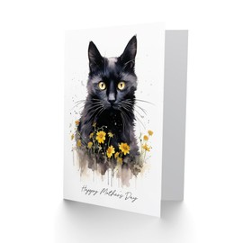 Artery8 Mother's Day Greeting Card Black Cat Lover Yellow Flowers For Mum