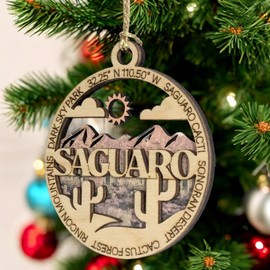 Saguaro National Park Handcrafted Wood Ornament - 3" Laser Cut Christmas Decoration, Arizona Desert Scene, USA Made