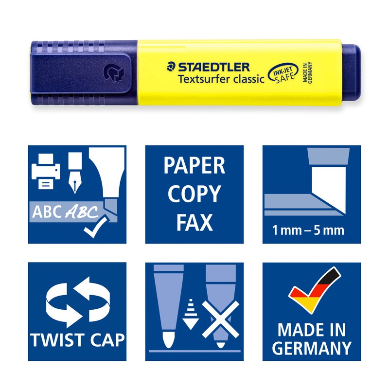 Staedtler Textsurfer Classic Highlighter, Happy Colours, Large Ink Storage, Long