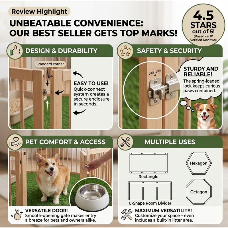 Foldable No-Drill Dog Playpen & Portable Indoor/Outdoor Pet Exercise Fence