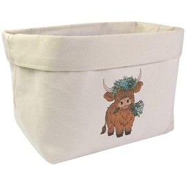 Large 'Highland Cow With Flowers' Canvas Organiser/Storage Bag (OR00034759)