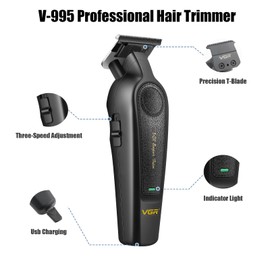 VGR 995 Cortapelos profesional para hombre Zero Gap Trimmer, cortapelos eléctrico inalámbrico con 4 peines, cortapelos USB-C, recortador silencioso de precisión para viajes