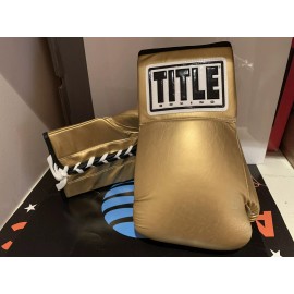 NEW GOLD TITLE Boxing Autograph Signing Gloves with lacing
