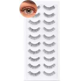10 pairs Natural False eyelashes 3D Fake Lashes 100% Handmade Short Soft Reusable Eye Lash Transparent Strip Lashes Natural looking eyelash by EMEDA (Natural False Lashes 07)