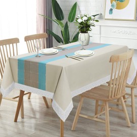 JUCFHY 100% Waterproof Rectangle Vinyl Tablecloth,Flannel Backed PVC Table Cloth Oil Proof Spill Proof Wipe Clean Durable Table Cloths for Indoor and Outdoor Use(Blue Grey Stripes,52X70IN)