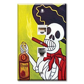 Art Plates - Decorative Printed 2 Port Data Wall Plate - RJ11 Telephone Jack Connector and RJ45 (Cat5, Cat6, Cat7) Ethernet Connector - Gold-Plated Contacts - Tequila and Cigar