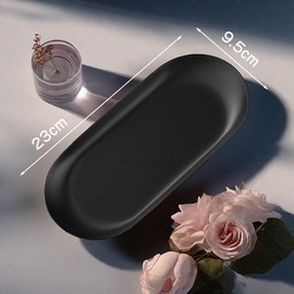 YBGGJO Oval Cash Tray, Stainless Steel, Coin Tray, For Shops, Pen Tray, Stylish, Multipurpose, Black, 9.1 x 3.7 inches (23 x 9.5 cm)