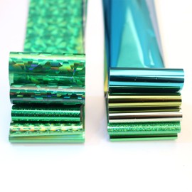 SILPECWEE 10 Rolls Green Metallic Holographic Nail Art Foil Paper Foil Nail Stickers Decals Fingernail Wraps for Nail Decoration