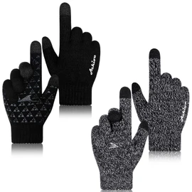 Achiou Winter Gloves for Men Women, 2 Pairs Touch Screen Texting Warm Running Gloves Thermal Soft Knit Lining, Elastic Cuff