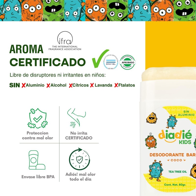 DIADIE KIDS Desodorante natural para Niños, Barra, Coco 1 Pza